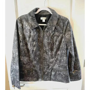 Christopher & Banks Size M Faux suede Jacket Blazer Textured Gray/Silver zip